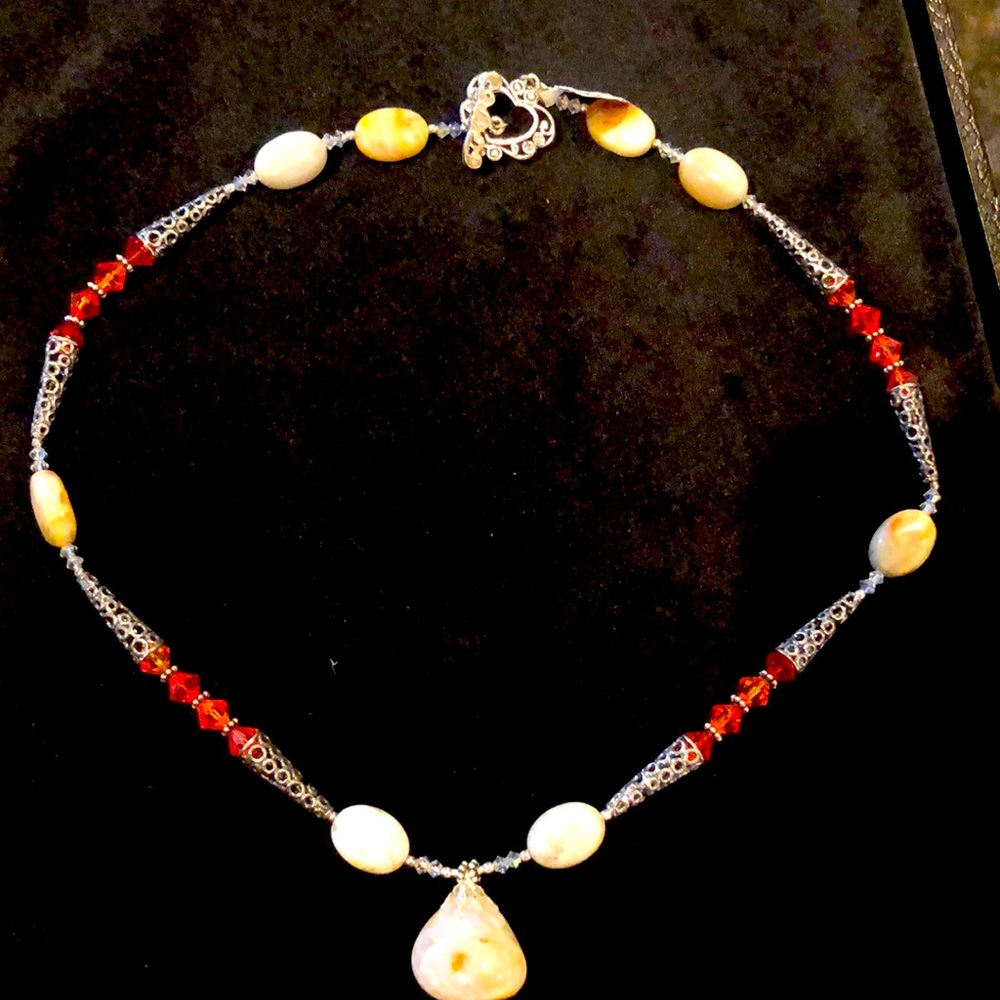 Mookaite, silver and swarovski crystal necklace